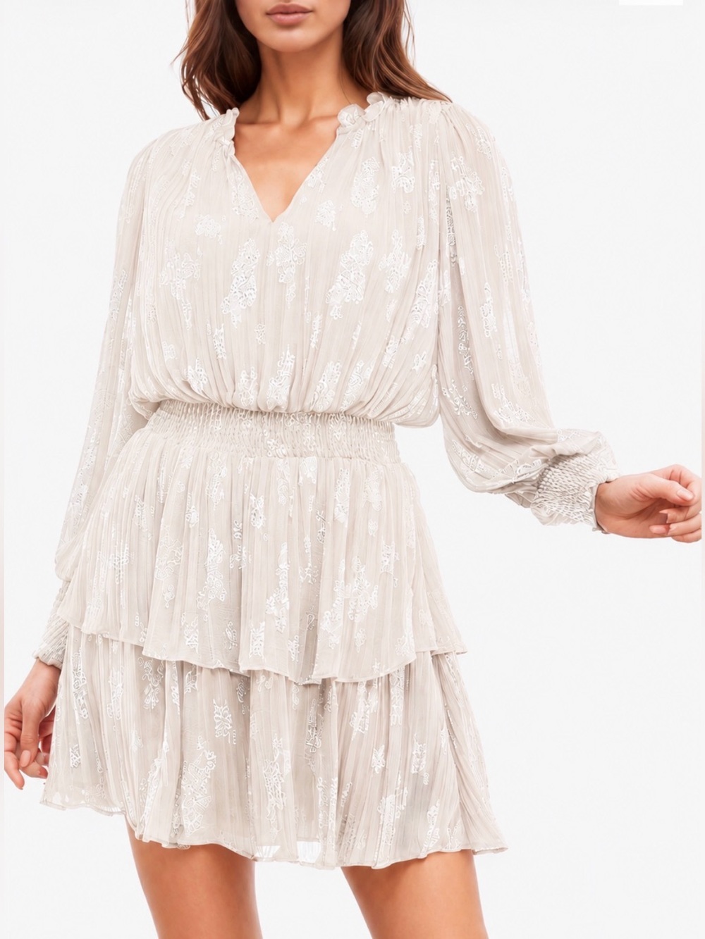 Socialite Smocked  Tiered Ruffle Long Sleeve Mini Dress Size Small